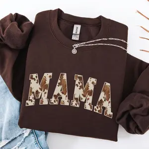 Brown Cow Print Mama Sweatshirt Mama Cowhide Sweater Mama Western Crewneck Mama Christmas Gift Mom Birthday Trendy Mama Shirt Mothers Day