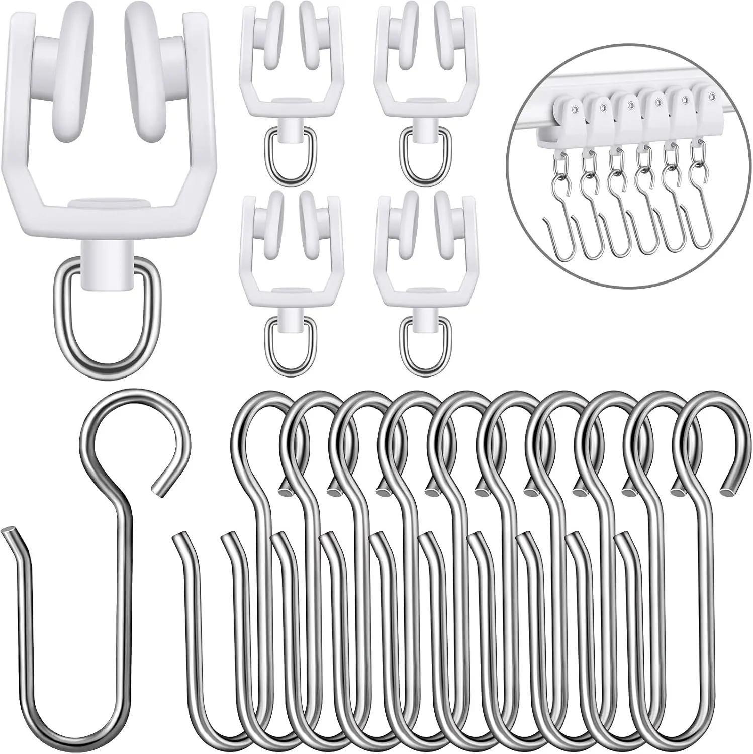 120-Piece Ceiling-Mounted Curtain Rail Kit Set with Installation-Ready Ceiling Hooks, White Plastic Slides, for Stylish Window Curtains in Living Room, Bedroom