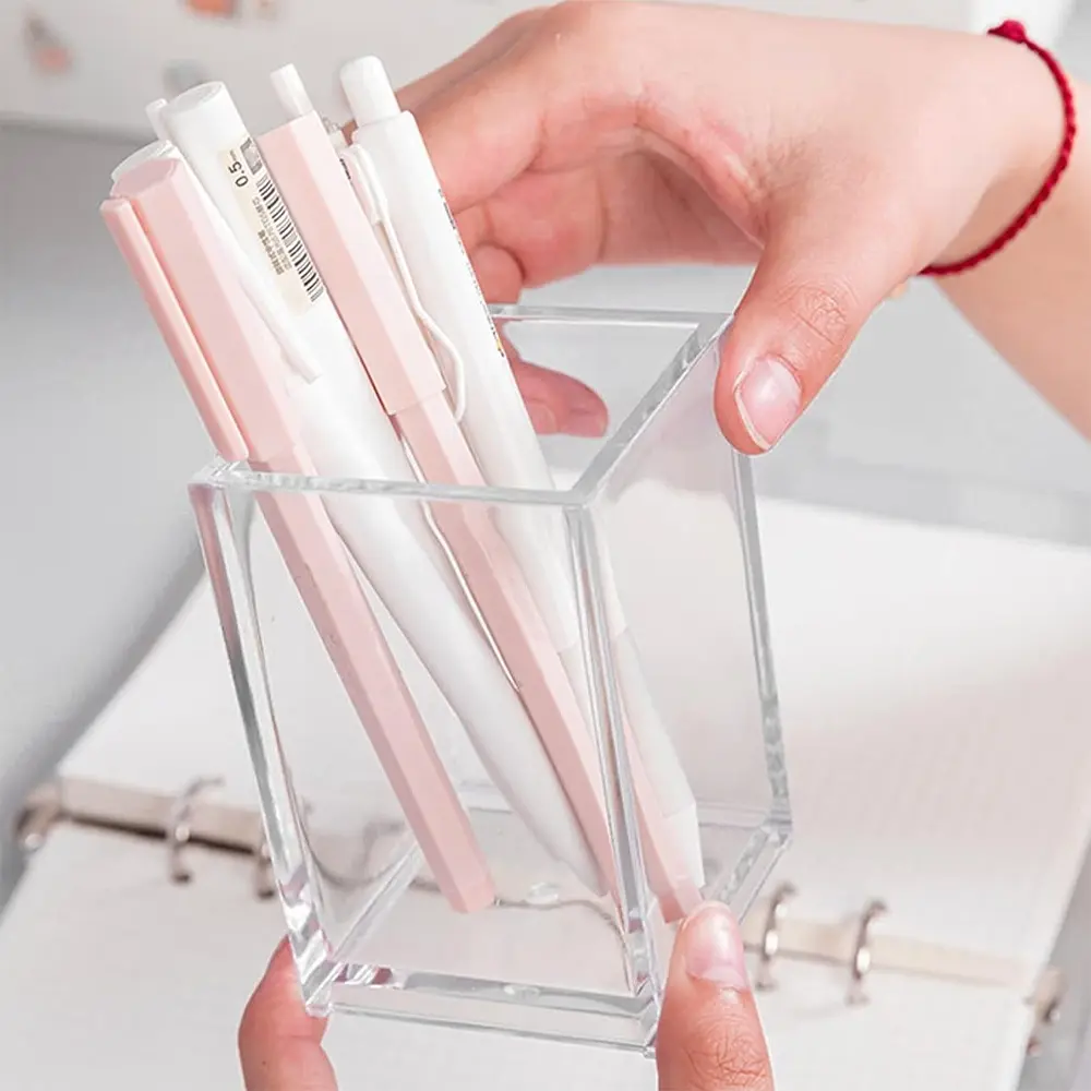 Modern Acrylic Pen Holder, Pen Stand, Minimalist Desk Organizer, Makeup Brush Storage Box, Contemporary Desktop Stationery Tray, Elegant Design, Desktop Accessory, Desk Accessories