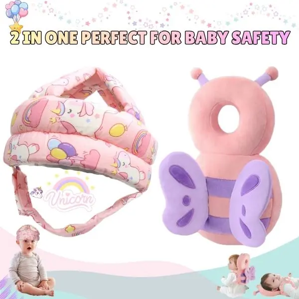 2 in 1 Baby Walking Companion Set – Butterfly Backpack Cushion & Soft Adjustable Baby Cap, Lightweight Breathable Design for Crawling, Walking & Everyday Play
