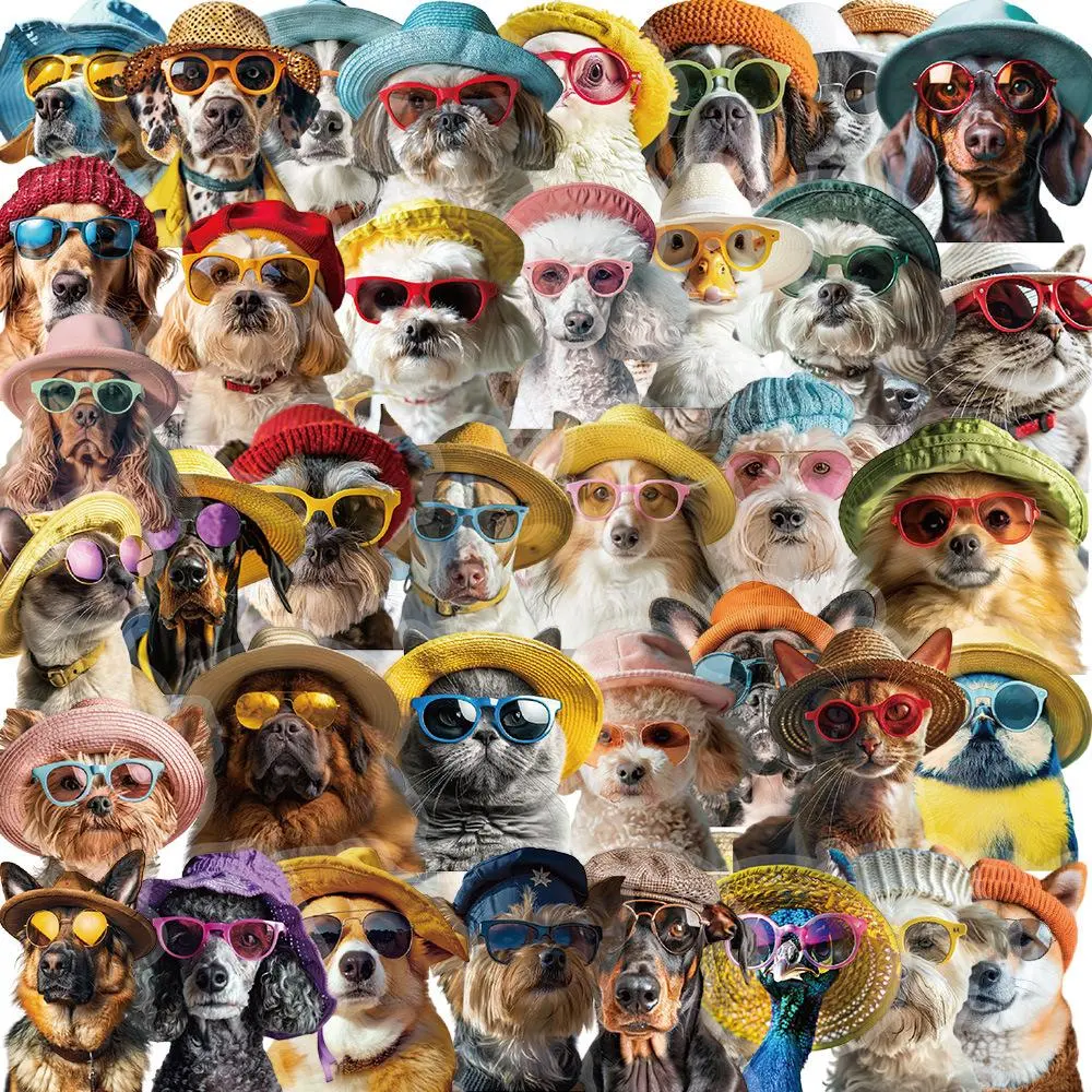 Cute Pet Pattern Sticker, 50pcs/set Creative Pet Decorative Sticker, DIY Decals for Water Bottle, Laptop, Phone Case, Scrapbooking, Journal Making, Ornaments