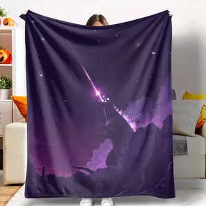 Cosmic Kaiju Flannel Blanket Glowing Purple Monster Starry Sky Print Ultra Soft Lightweight Breathable Warmth Perfect for Living Room Couch Sofa Nap Travel Camping Indoor Outdoor Relaxing Cozy Gift
