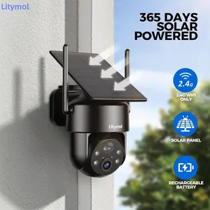 Litymel Solar Wireless WiFi Security Outdoor Camera 3MP 2K HD Color Night Vision PIR Motion Detection Two-Way Talk Waterproof IP66 Rechargeable Battery