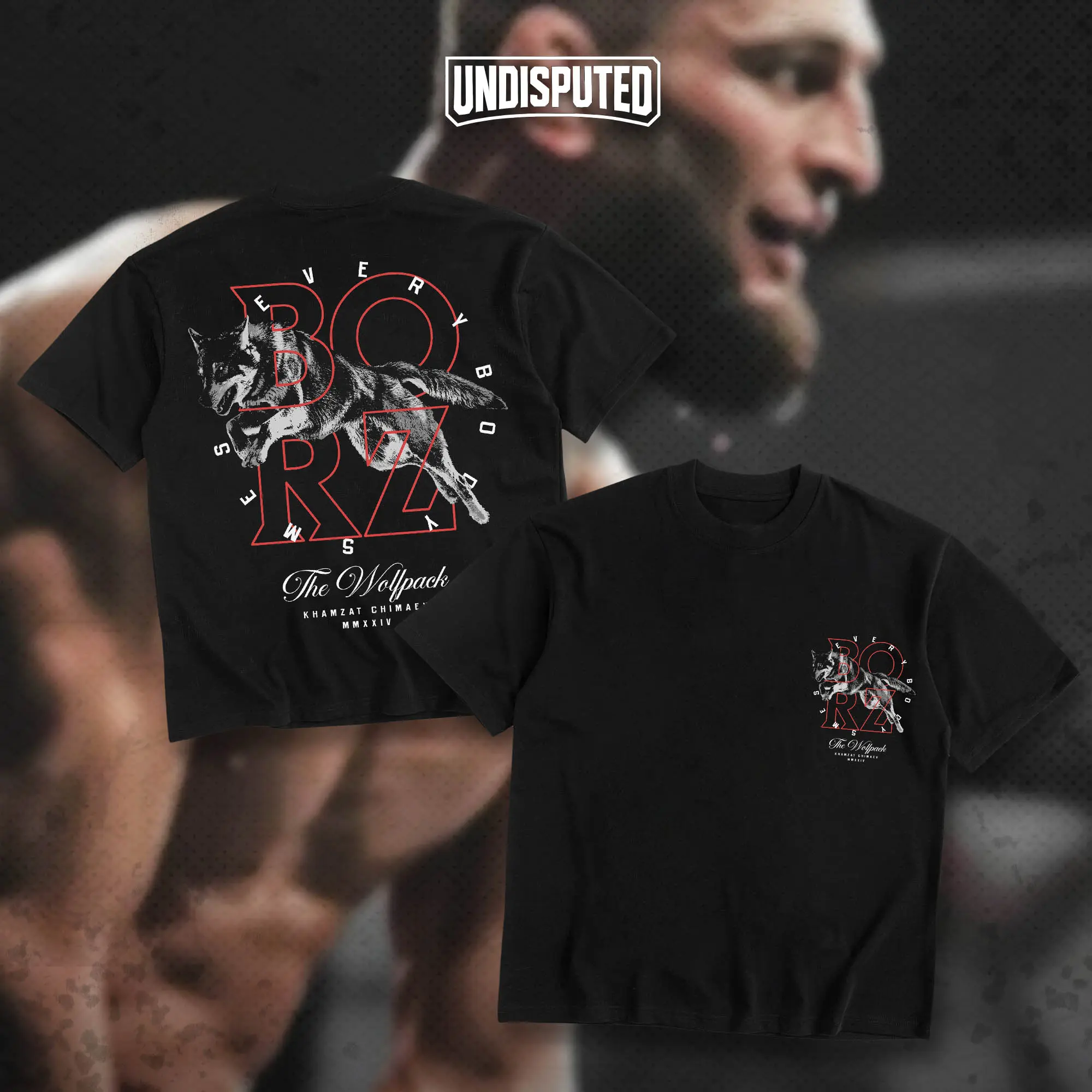 UNDISPUTED Khamzat Chimaev The Wolfpack Double Sides Heavy Cotton Unisex T-shirt For UFC 319 Fan Apparel Casual Street Style Direct-to-garment Breathable Printing
