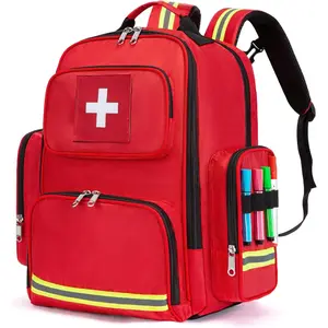 First Aid Backpack Medical Emt First Responder Bag Empty Ems Emergency Home Health Hiking Trauma Travel Camping Red Large