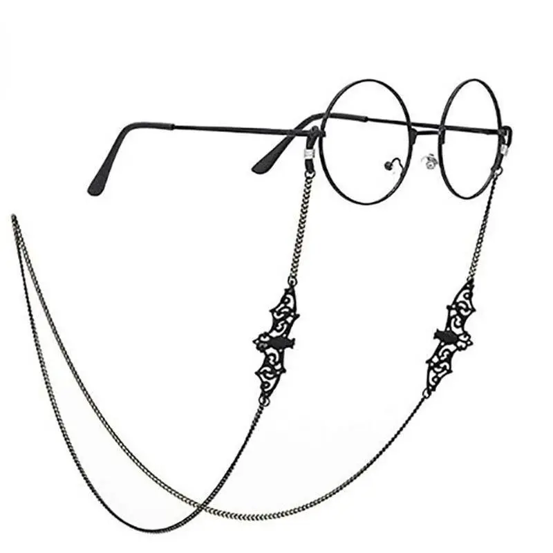 Unisex Goth Flair Decorative Eyeglasses Necklace - Durable Gothic Bat Black Spider Anti-Fall Glasses Chain, Halloween Party Accessory, Compatible with Sunglasses & Eyeglasses