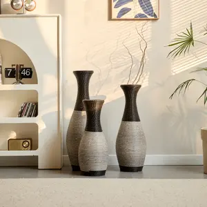 Desktop Vase, Brown Decorative Floor Vase, Classic and Neat Floor Vase, High Independent Flower Stand, Artificial Vine Vase, PVC Floor Vase, Home Decoration Flower Stand Set of 3 pieces