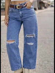 Women's Slim-Fitting Denim Jeans, Ripped, Plain Pattern Design, All-Season Wear, Fashionable & Comfortable Fit, Ideal for Daily Use, Womenswear