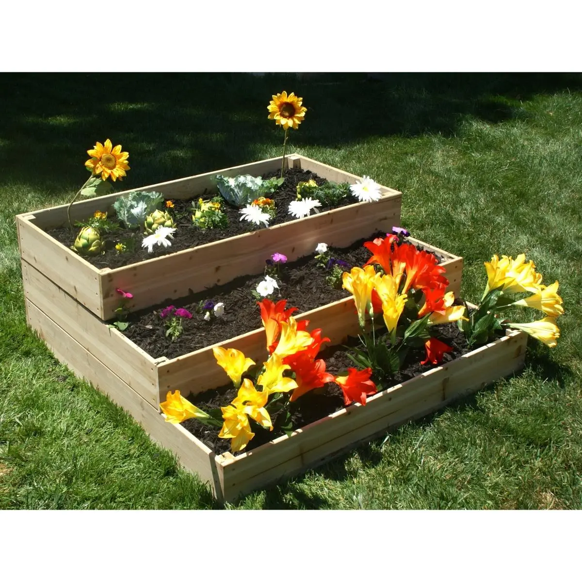 Eden 3-Tier Stackable Raised Garden Bed Kit - Rustic Solid Fir Wood Pyramid Planter with Waterfall Effect, Paintable, Easily Assembled, Rot-Resistant, 30 lbs Max Load, Home Improvement Gardening Landscape Supplies