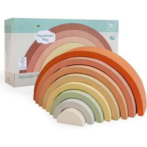 F-ITC01  Wooden Stackable Rainbow Toy, 8 PCS Wooden Building Blocks Set for 1 2 3 Baby, Kids and Toddlers, Montessori Rainbow Nesting Puzzle, Best for 18M+, Cognitive Development (Pink)