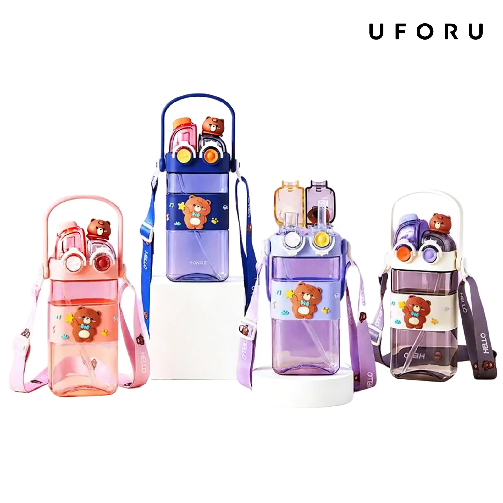 UFORU Cartoon pattern children's drinking cup,1 large capacity water bottle,two drinking methods ,home office school drinking cup with straw lanyard,children's gift,Wide Mouth Reusable,Mug, Portable Tumbler Drinkware Bottled Set#SummerWins#DFYD