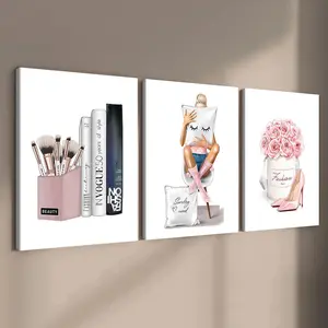 3-count wooden frame canvas, InS-style beauty and fashion theme posters, exquisite and fashionable female posters, perfect living room and bedroom decoration, modern family posters, corridor wall art, Modern Floral Paintings, waterproof, art