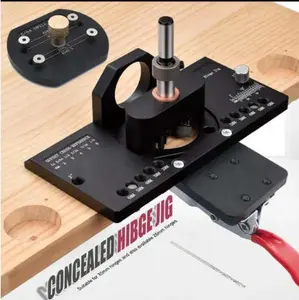 1 set of aluminum hinge fixtures, equipped with quick fixtures and dust-proof vacuum adapters, concealed door hinge fixtures, 35mm cabinet hinge fixtures, hinge hole drilling fixtures, used for woodworking door and cabinet hinge installation tools outdoor