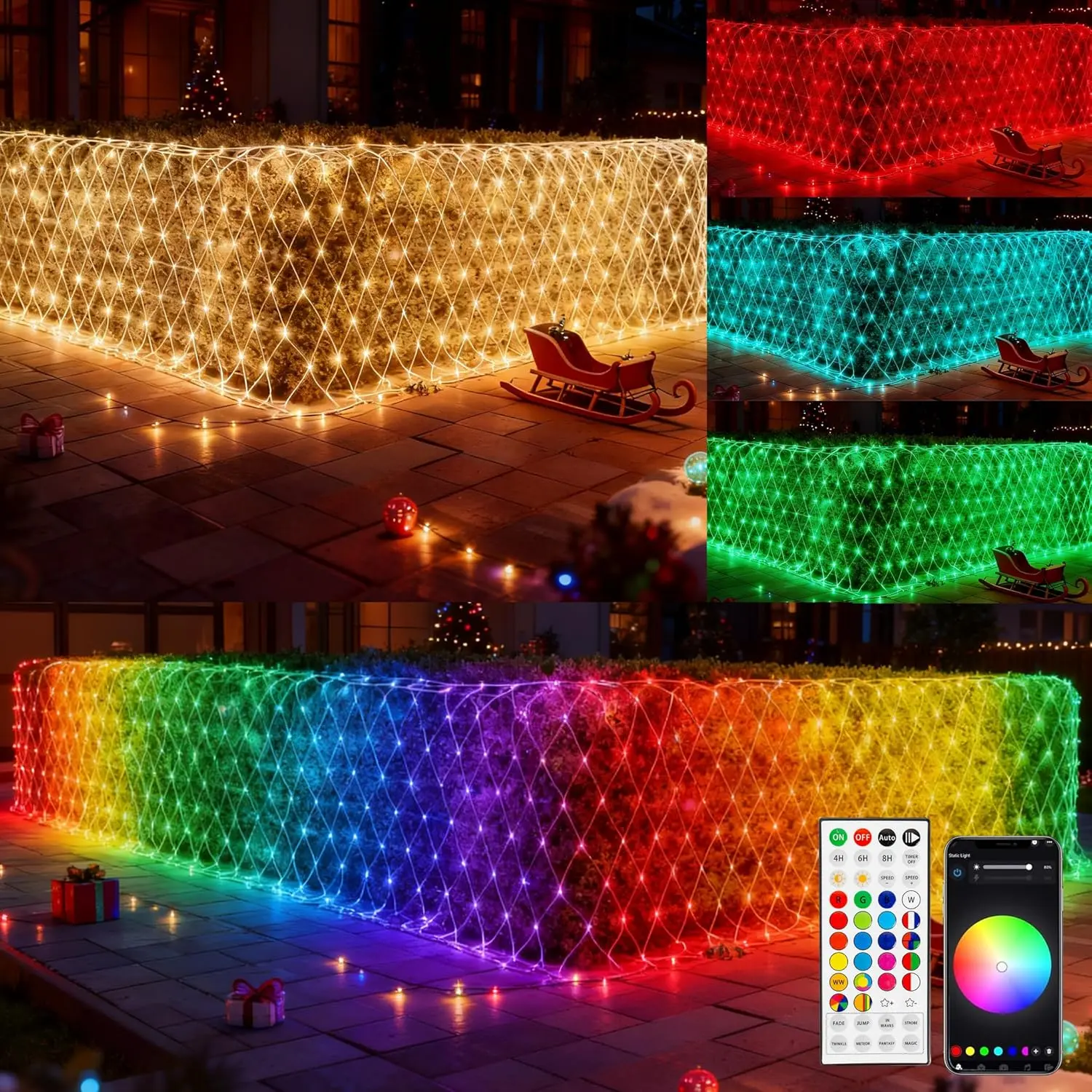Christmas 360 LED Net Lights, 12FT x 5 FT RGB Color Changing String Lights with Remote & APP Control, Christmas Decorations for Indoor Outdoor Xmas Party Yard Garden Decor