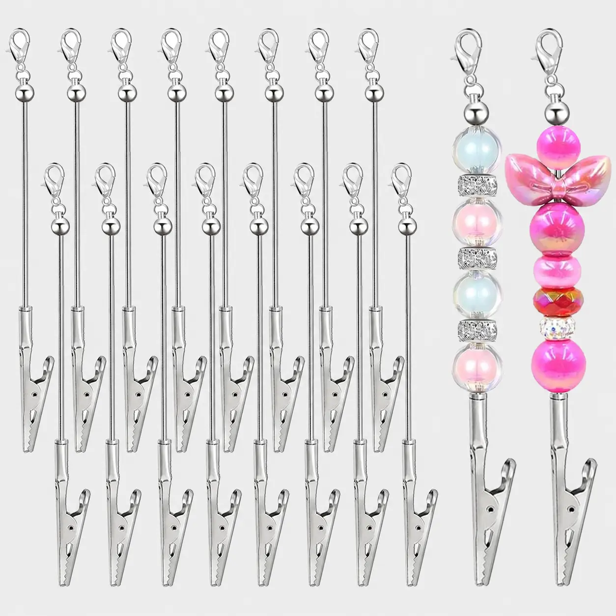 8/16pcs Silicone Beaded Business Card Holder Keychain - Multi-Use Alligator Clip for ID Cards, Photos, Blank Messages - Office Stationery Essential, Business Cards, Multi-Use Clip