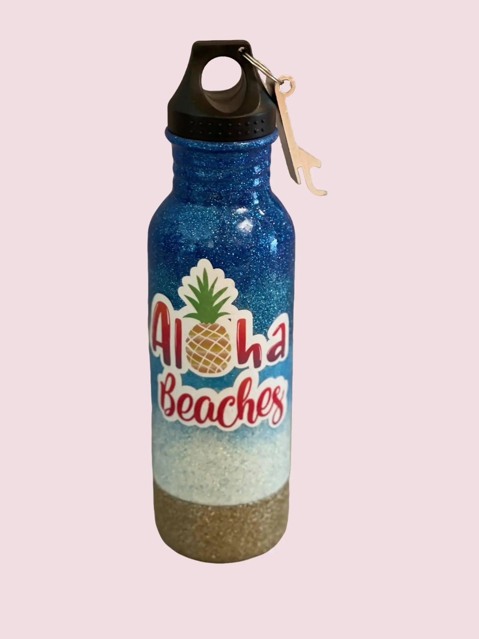 Aloha Beaches Insulated Glitter Ombre Stainless Steel Metal Drink Koozie - Pineapple-Themed Tropical Accessory with Lid, Screw-Top for Pool Parties, Tailgates (Kitchenware, Drinkware), Bottle, Flasks