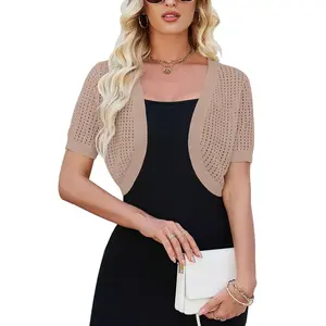 Womens Short Sleeve Shrug Cardigan Bolero Lightweight Open Front Knit Sweater Cardigans Shrug for Dress Light Apricot XL