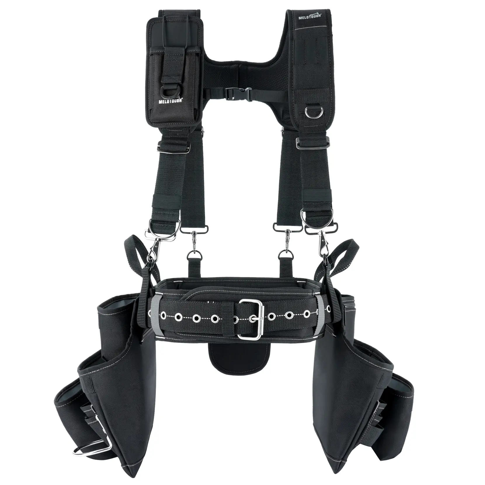 MELOTOUGH Tool Belt with Suspenders, 29 Tool Bag Rig Combo Apron Tool Pouch, Padded Suspenders & Comfort Back Support, Heavy Duty Construction Work Belt for Framer, Carpenter, Electrician