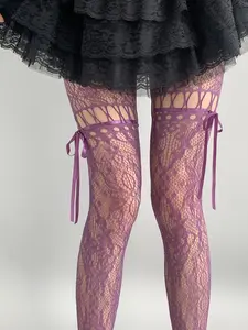 Women's High Elasticity Fishnet Stockings, Lace-Up Design, Long Tube Socks, Perfect for Halloween & Christmas