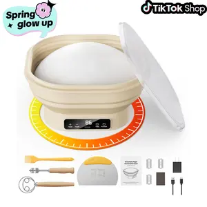 [Holiday Haul] Heated Bread Proofing Basket Set, 2L Foldable Dough Bowl with Detachable Charging Port, Food-Grade Silicone Proofing Basket, Dustproof Lid, Baking Tools Included, Adjustable Temp 77-122℉ Wooden Bamboo Whisk Bakeware Utensils[Spring glow up]