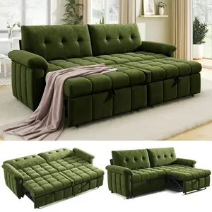 [Memorialday][Ships in 2 Boxes]VanAcc 93” Convertible Sofa Bed with Pull-Out Sleeper, 4-in-1 Couch with 5-Position Backrest, Tufted Chenille, Easy 10-Min Assembly, Modern Couch for Living Room & Guests