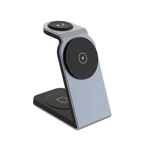 Wireless Charger 3 in 1 Charging Station for iPhone: Magnetic Docking Station for iPhone 17/16/15/14/13/12 - Multi Charging Dock for Apple Watch & Airpods 4 3 2 Pro (Adapter Included)