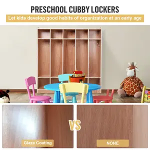 OP-Kids Coat Locker School,10 Cubbies for Classroom,Sturdy and Stylish，Anti-tipping Design，5 Section Kids Storage Cabient, Daycare Cubby with 4 Casters, 5 Hooks and 2 Storage Boxes, for Home, School, Kindergarten