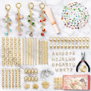 360Pcs DIY Lip Gloss Keychain Kit Cute Pendants Letter Charms Jewelry Making Supplies for Bag Charms Birthday Easter Gift
