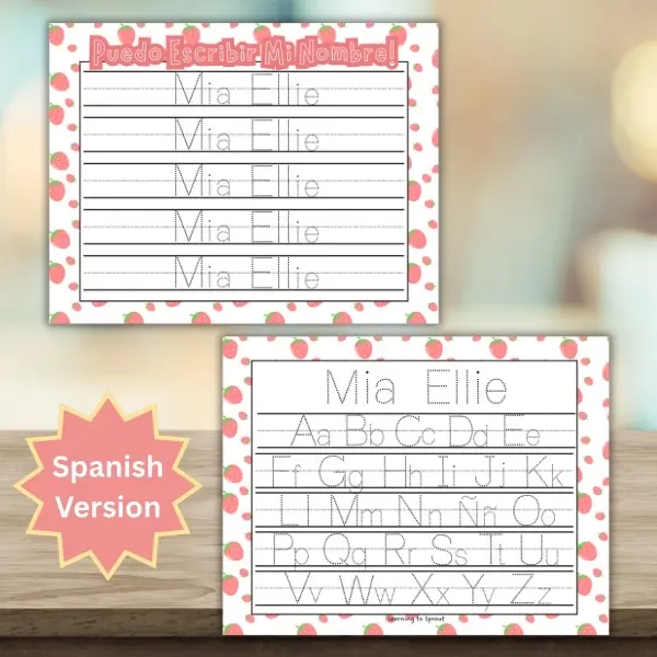 SPANISH Personalized Laminated Name & Alphabet Tracing Worksheet for Kids Customizable with 15 Designs Ideal for Learning Reusable Durable Tracing Sheet for Preschoolers Kindergarten Prep & Homeschool