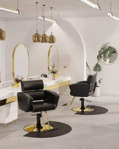 Baasha Premium Gold Salon Chair, Sleek and Modern Styling Chair with Soft Leather Upholstery, Adjustable Height, and Heavy-Duty Base - Comfortable Hair Salon Chair for Hair Stylist