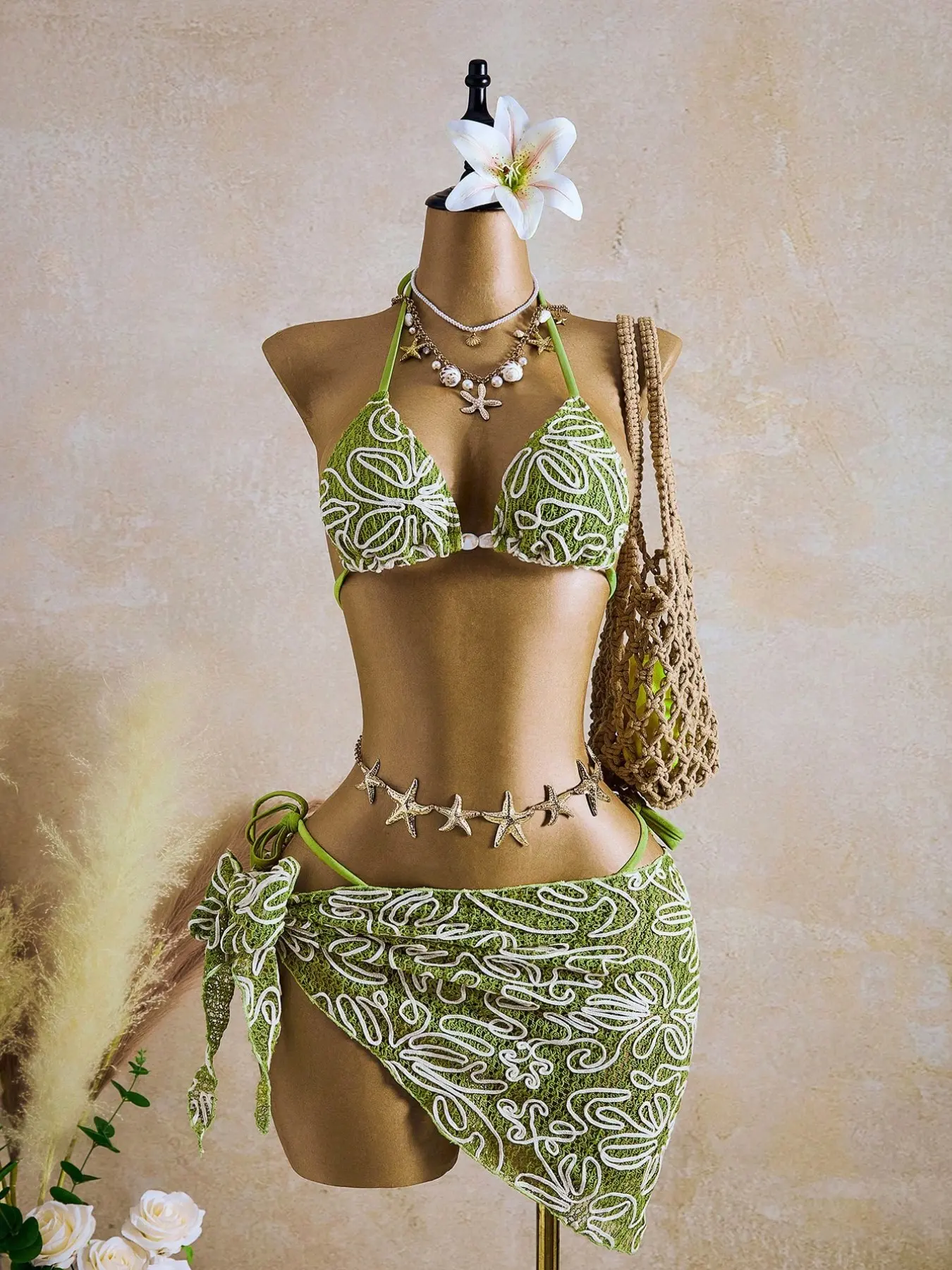 Sexy Three-Piece Bikini Set Special Fabric Tie-Up Summer Bikini Beach Swimsuit for Women, Fitted Party Style Swimwear, Plain Design, Tie Back Bikini, Bikini Beachwear, Stylish Bikini Set