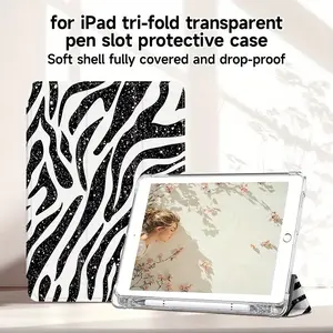 Suitable for iPad 10.2 Protective Case, Pro 11, Compatible with iPad 7/8/9 Generation & iPad Air 4/5/6, 9.7-inch Trifold Stand with Built-in Pen Slot, Ultra-Thin Tablet Case for iPad 10th Gen, Cute Case for iPad, Versatile Tablet Cover,Stylish Zebra Print
