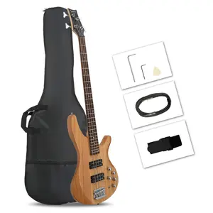 5-String Electric Bass Guitar, 44 Inch, 34 Inch Scale, 24 Frets, Basswood Body, Maple Neck, Laurel Wood Fingerboard, H-H Dual Humbucker Pickups, Chrome Hardware, 1/4" Jack, with Accessories