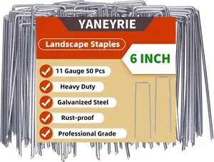 Landscape Staples Galvanized U-Shaped Garden Stakes, 6 Inch 50 Pcs Garden Staples, Yard Stakes, Stakes for Inflatables, Irrigation Tubing, Holding Fence, Tarpaulin (50, 6 INCH)