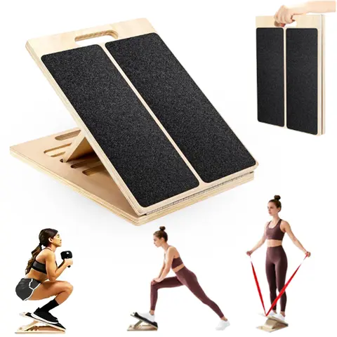 Slant Board for Calf Stretching, Adjustable Portable Wooden Incline Board for Calf Stretcher with Training Poster, 450 Lbs Weight Capacity Calf Stretch Wedge for Leg, Knees, Heel, Ankle & Stretching Calf Board
