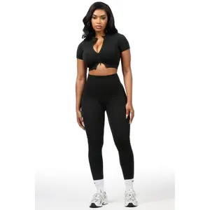 Deizhanna Black Zip Up Active Legging Set