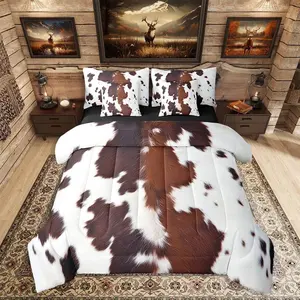 Cute Cowhide Bed Bag,7 Piece Teens Cow Print Western Comforter Bed Set with Sheet Black Brown Cow Spots Bedding Set,Boys Adult Women Farm Animal Bedding