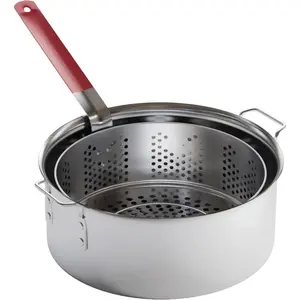 Aluminum Cooking Pot Deep Fryer with Basket – 10QT Aluminum Fry Pot with Easy Grip Handle – Durable Food Grade Outdoor Fryer with Perforated Strainer Basket – Ideal for Seafood, Chicken: Home & Kitchen