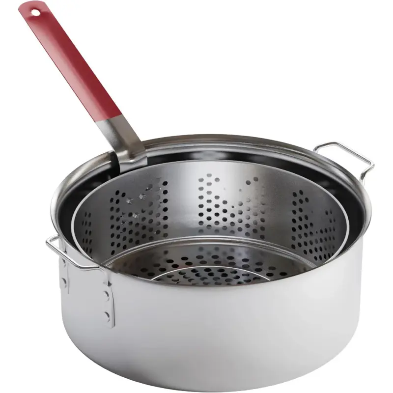 Aluminum Cooking Pot Deep Fryer with Basket – 10QT Aluminum Fry Pot with Easy Grip Handle – Durable Food Grade Outdoor Fryer with Perforated Strainer Basket – Ideal for Seafood, Chicken: Home & Kitchen