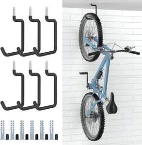 Moko Screw in Bike Hooks, 8-inch for Wall and Ceiling, [6 Pack] Loading Capacity 75 LBS with Anti-Slip Coating, Heavy Duty Garage Storage Hooks for Bicycle, Foldable Chair, Ladder