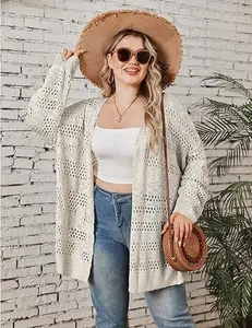 Women's Plus Size Loose Basic Chunky Knit Boho Batwing Cardigan - Lightweight Oversized Open-Front Long-Sleeve Shawl Top, Crochet Knitting Kimono-Inspired Casual Hip-Length Womenswear for Summer Beach, Pair with Jeans,summervibes