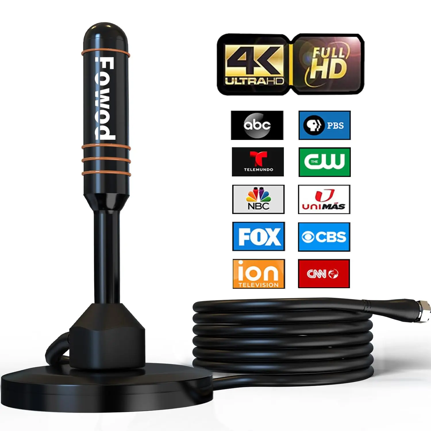 Fowod HD Digital TV Antenna Small Indoor Outdoor Antennas Includes Magnetic Base and 360° Reception Support Smart 4K 1080P Fire and All Older TV's HDTV Television for Free Local Channels -10ft Coax Cable