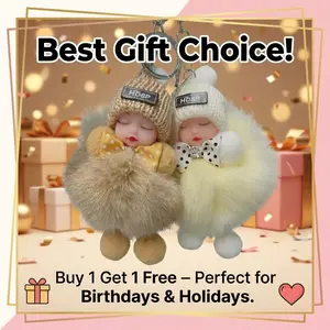 Handmade Soft Doll PomPom Keychain Dual Pack Creamy White & Golden Yellow Cute Charms with Bowties Knit Hats for Phone Bag Car Plush Pendants Gifts for Women Girls Valentine's Day Best Gift Choice Buy 1 Get 1 Free Perfect for Birthdays Holidays
