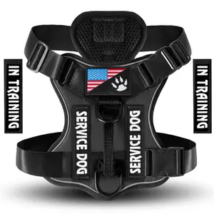 Functional Reflective Service Dog Vest Harness - Adjustable Soft Oxford Cloth, 5 Removable Patches, Breathable Mesh Lining, Easy Control for Small & Medium Dog Training, Harness Vest Harnesses
