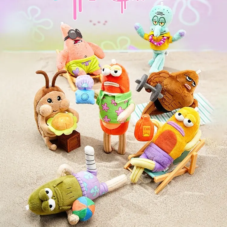 SpongeBob Bikini Booth Series Movable Plush Bendable Iron Wire Inside To Change Poses Cute Room Ornament Ideal Birthday Gift For Kids And Cartoon Collectors