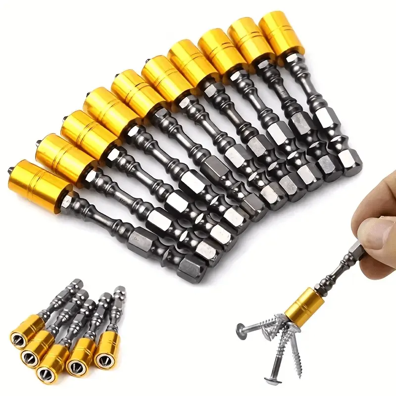 High Magnetic Screwdriver Set - 10 Screwdrivers, 65mm Single-Ended Electric Heads, Compact & Efficient, Stable Non-Dropping, Professional Hardware for DIY Enthusiasts, Home Improvement, Drywall
