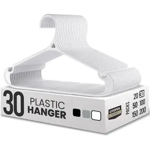 Utopia Home Clothes Hangers - Standard Plastic Hangers Space Saving - Durable Coat Hangers 30 Pack (White)