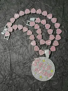 2pcs 15mm Funky Rhinestone Heart Necklace Iced Out 'SELFMADE' Pendant Necklace And Bangle Set Rhinestone Embellished, Zinc Alloy, Perfect for Night Club, Street Style, and Valentine's Day Gift Jewelry Set