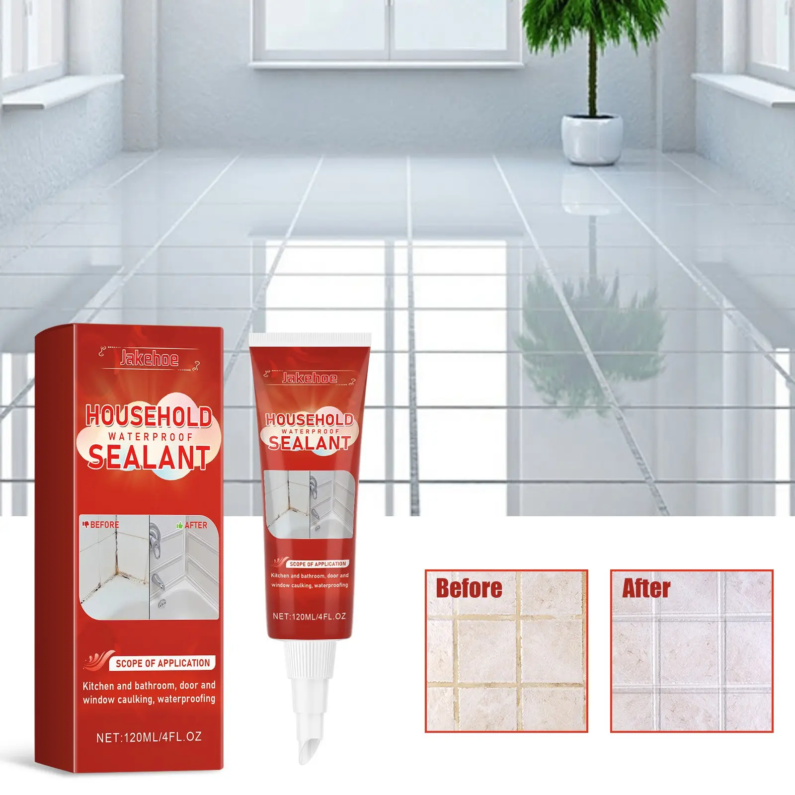 Jakehoe Home Waterproof Sealing Glue, Tile Bathroom Toilet Sink Moldproof Filling Grout Repair Gel, Durable Leak Proof Sealant