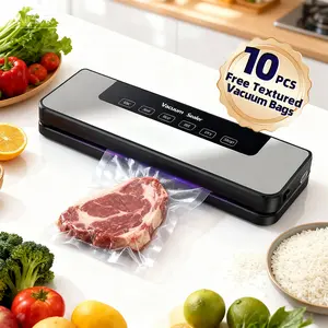 Fully Automatic Household Vacuum Sealer with 10 Textured Bags for Fresh-Keeping Food Packaging Machine Compact Dry Wet Suction Effortless Food Preservation
